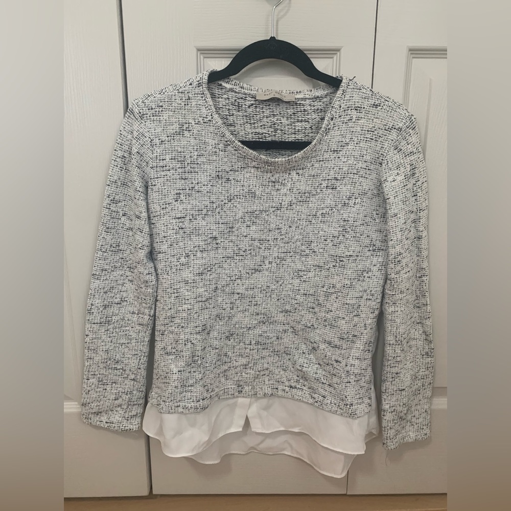 Long sleeve sweater with faux blouse detail